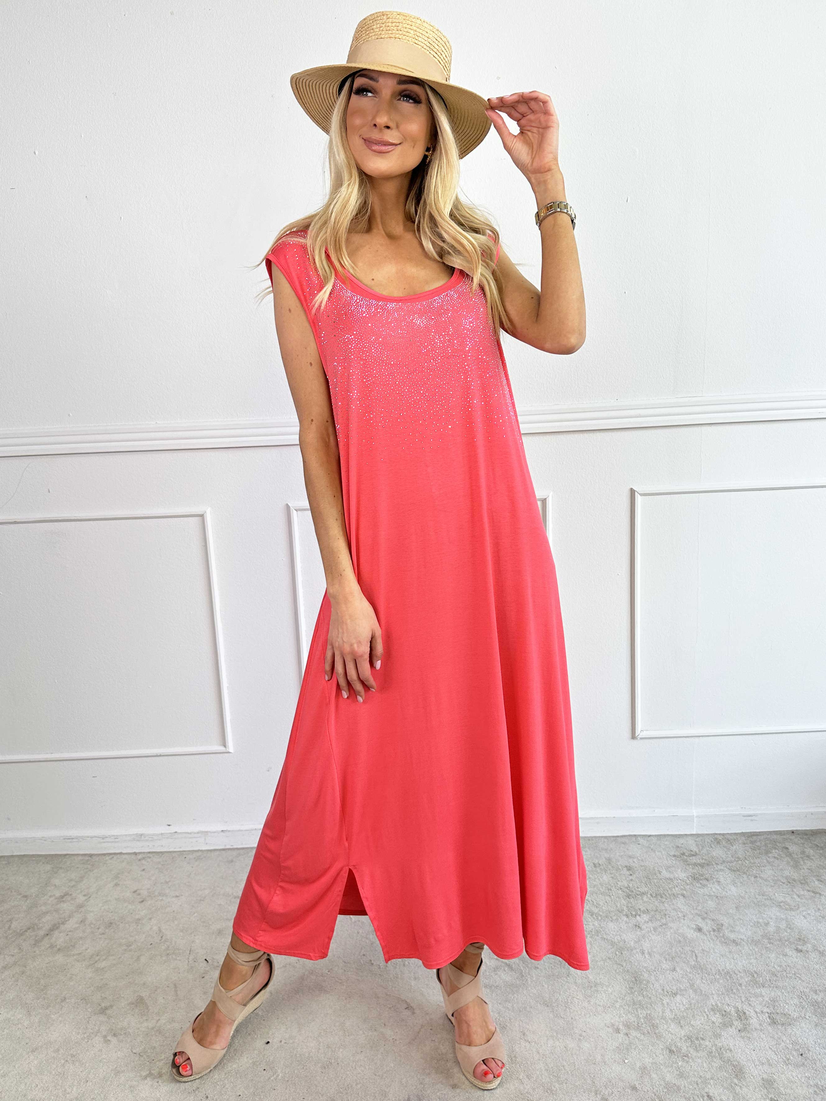 Eden - Lång mjuk klänning i viskos med strass